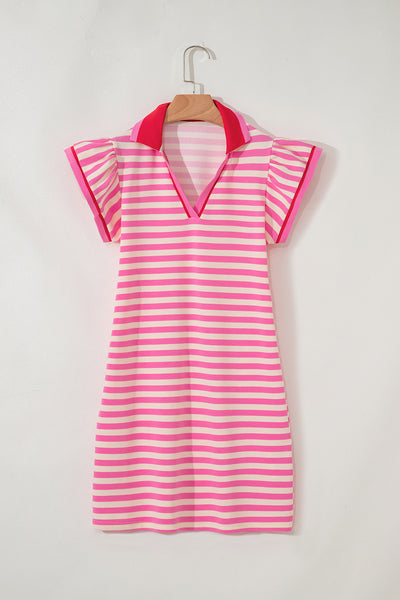 Bold Stripe Ruffle Collar Mini Dress