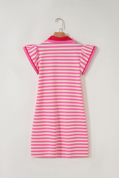 Bold Stripe Ruffle Collar Mini Dress