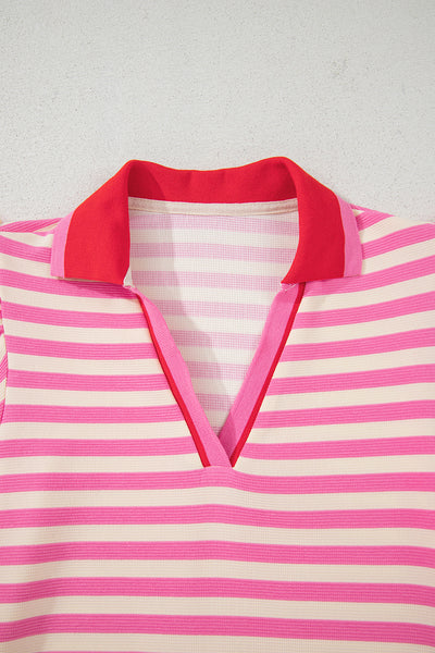 Bold Stripe Ruffle Collar Mini Dress