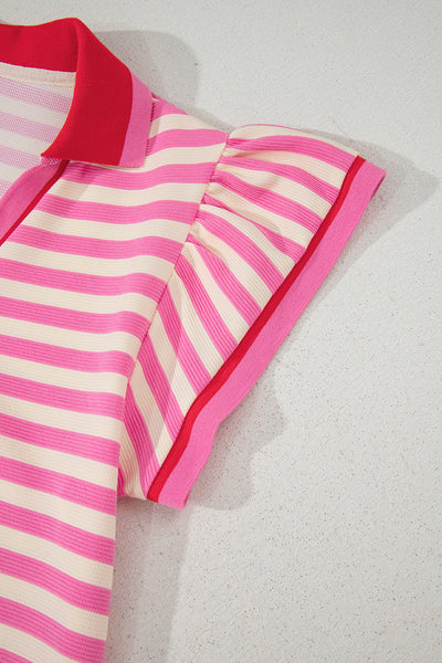 Bold Stripe Ruffle Collar Mini Dress