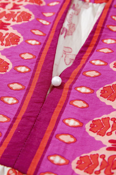 Vibrant Folk Print Puff Sleeve Mini Dress