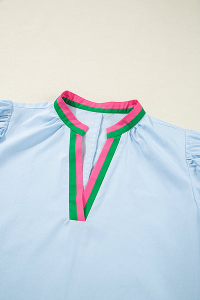Sky Pop Trim Puff Sleeve Mini Dress