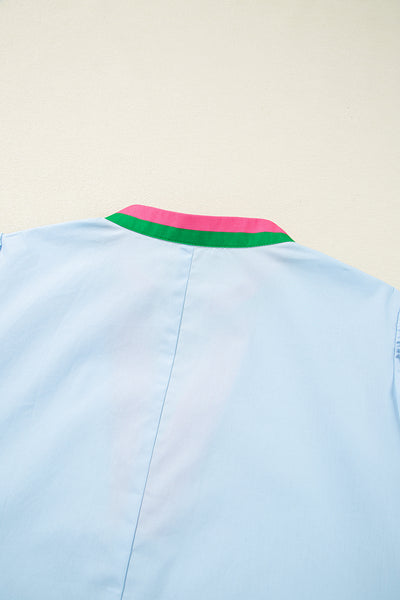Sky Pop Trim Puff Sleeve Mini Dress