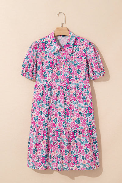 Vibrant Floral Puff Sleeve Mini Dress