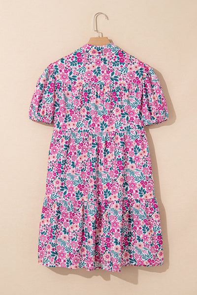Vibrant Floral Puff Sleeve Mini Dress