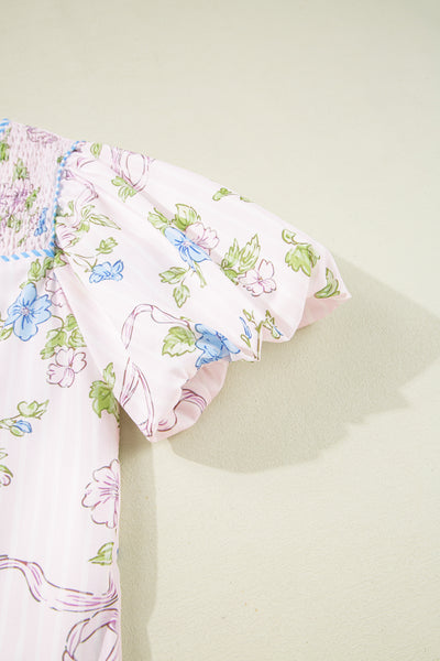 Ribbon Bloom Smocked Mini Dress