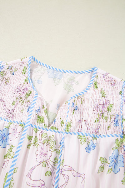 Ribbon Bloom Smocked Mini Dress