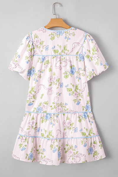 Ribbon Bloom Smocked Mini Dress