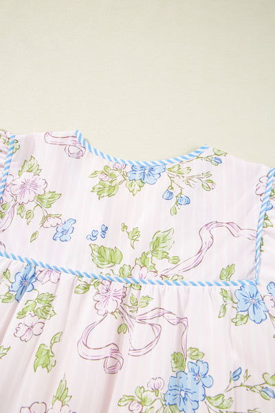 Ribbon Bloom Smocked Mini Dress