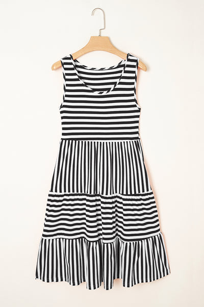 Monochrome Rhythm Tiered Mini Dress