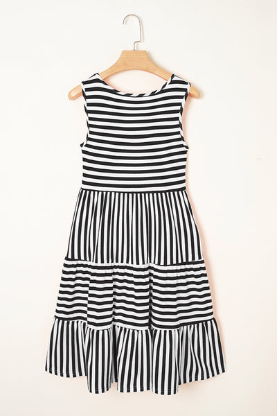 Monochrome Rhythm Tiered Mini Dress