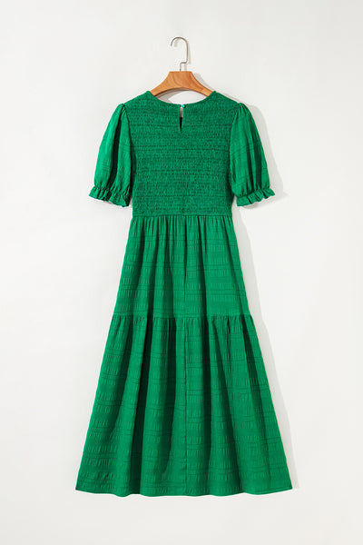 Emerald Whisper Smocked Midi Dress