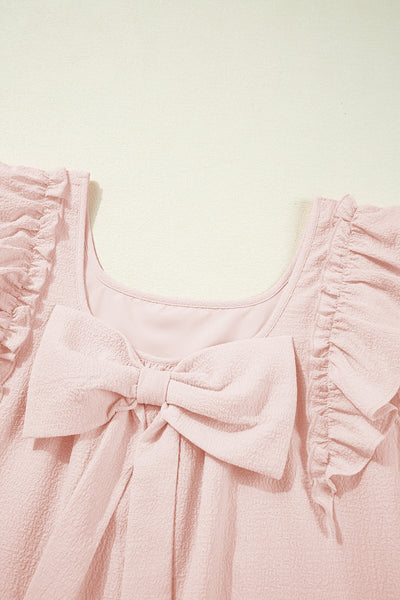 Blush Bow Back Ruffle Mini Dress