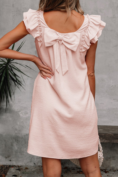 Blush Bow Back Ruffle Mini Dress