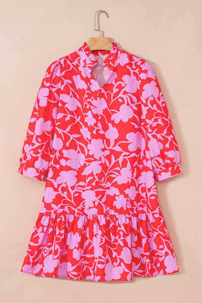 Coral Peony Ruffle Mini Dress