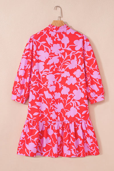 Coral Peony Ruffle Mini Dress
