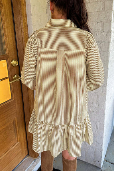 Toffee Stripe Ruffle Mini Dress