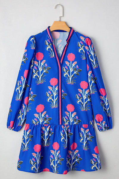 Sapphire Bloom Kaftan Mini Dress