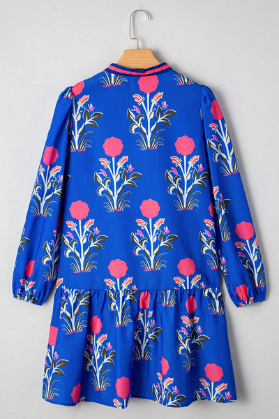 Sapphire Bloom Kaftan Mini Dress
