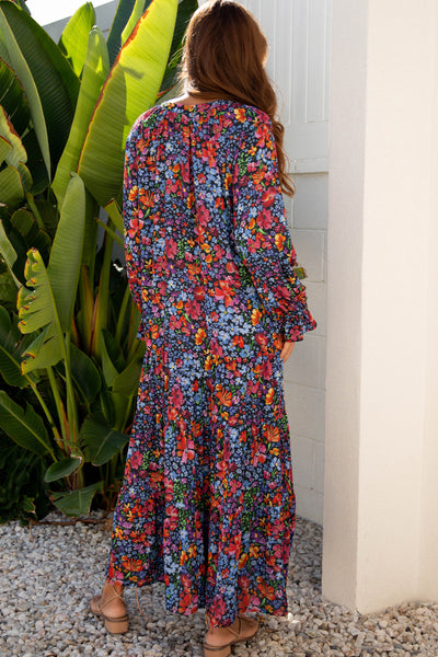 Midnight Wildflower Tiered Maxi Dress