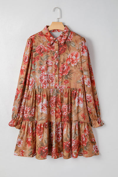 Autumn Bloom Tiered Shirt Dress