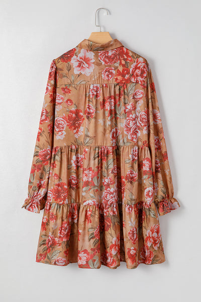 Autumn Bloom Tiered Shirt Dress