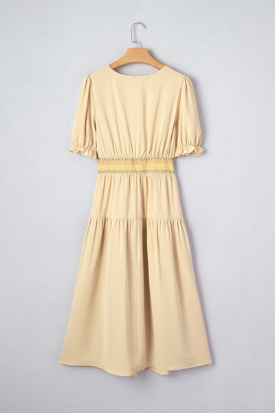 Golden Meadow Smocked Midi Dress