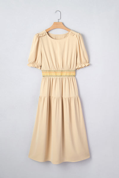 Golden Meadow Smocked Midi Dress