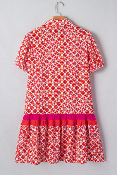 Coral Medallion Ruffle Shirt Dress
