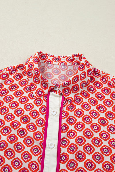 Coral Medallion Ruffle Shirt Dress