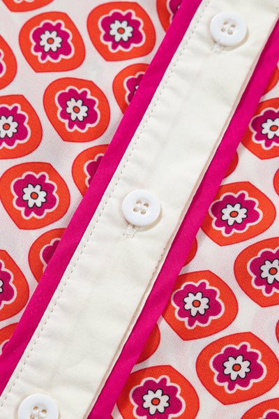 Coral Medallion Ruffle Shirt Dress