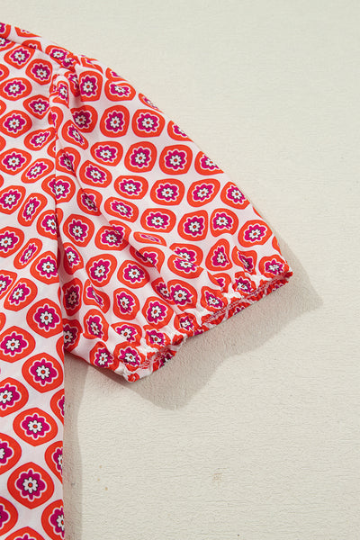 Coral Medallion Ruffle Shirt Dress