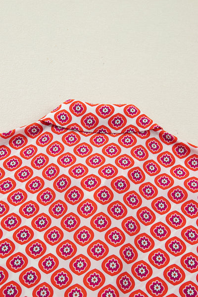 Coral Medallion Ruffle Shirt Dress