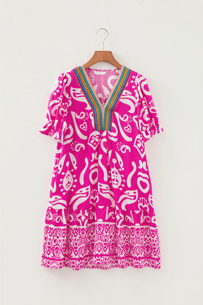 Hot Pink Ikat Heart Mini Dress