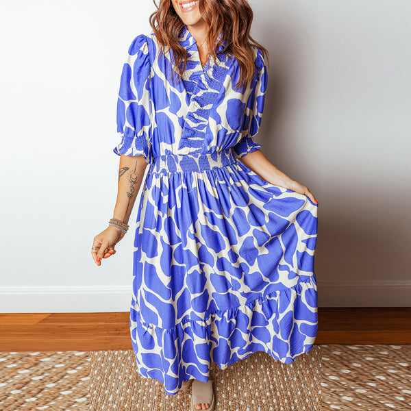 Azure Whimsy Smocked Midi Dress