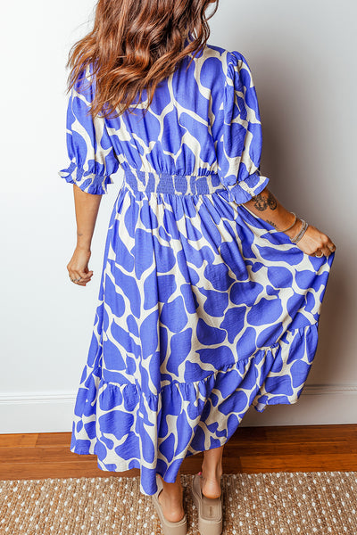 Azure Whimsy Smocked Midi Dress