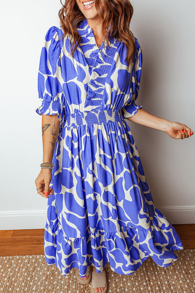 Azure Whimsy Smocked Midi Dress