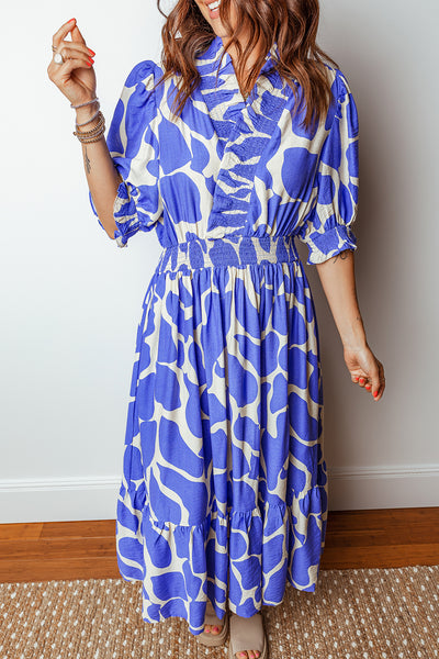 Azure Whimsy Smocked Midi Dress