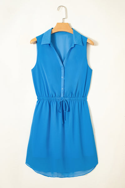 Azure Breeze Cinched Shirt Dress