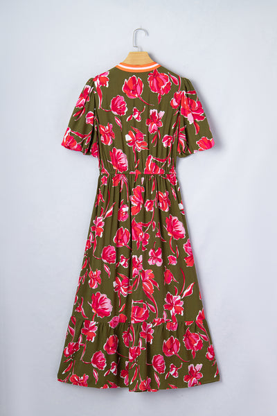 Olive Blossom Charm Midi Dress