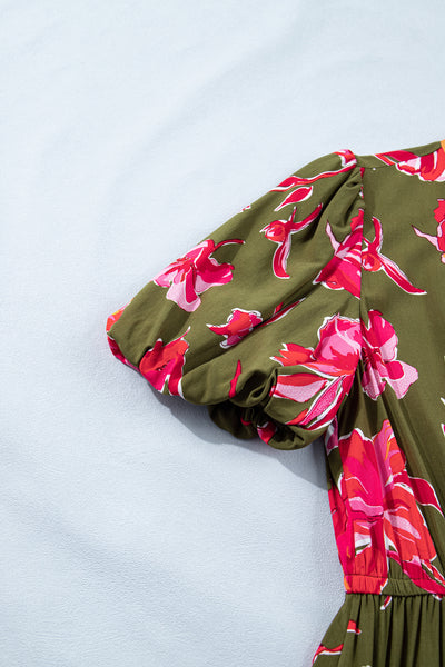 Olive Blossom Charm Midi Dress
