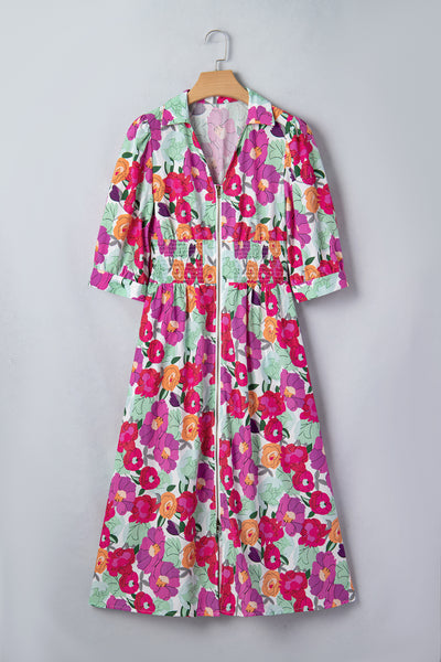 Marigold Muse Floral Zip Midi Dress