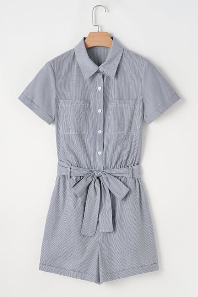Seersucker Belted Utility Romper