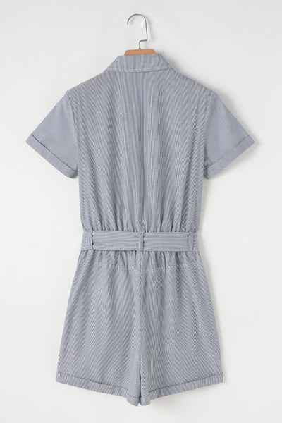 Seersucker Belted Utility Romper