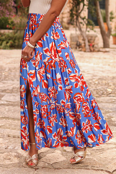 Sunset Bloom Tiered Maxi Skirt