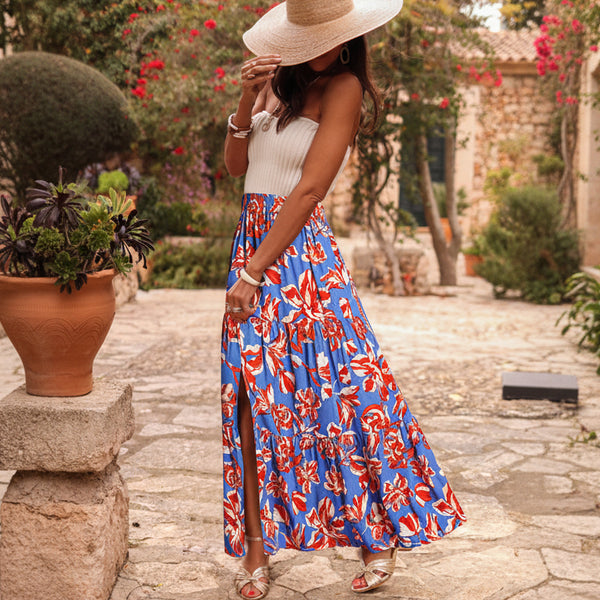Sunset Bloom Tiered Maxi Skirt