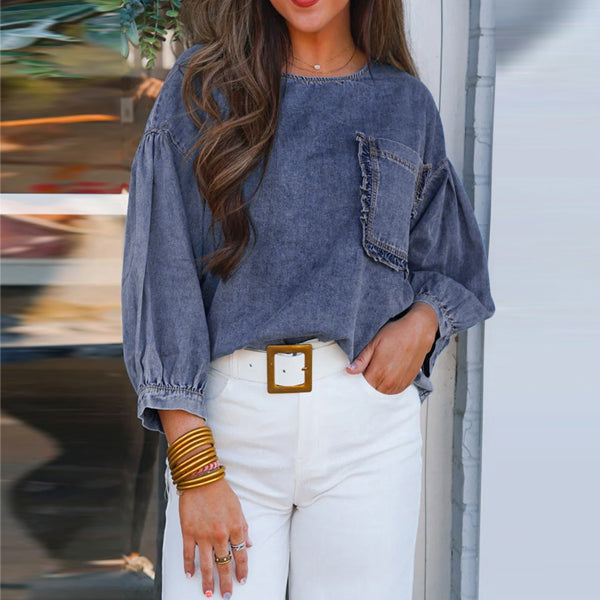 Indigo Dream Ruffled Denim Top
