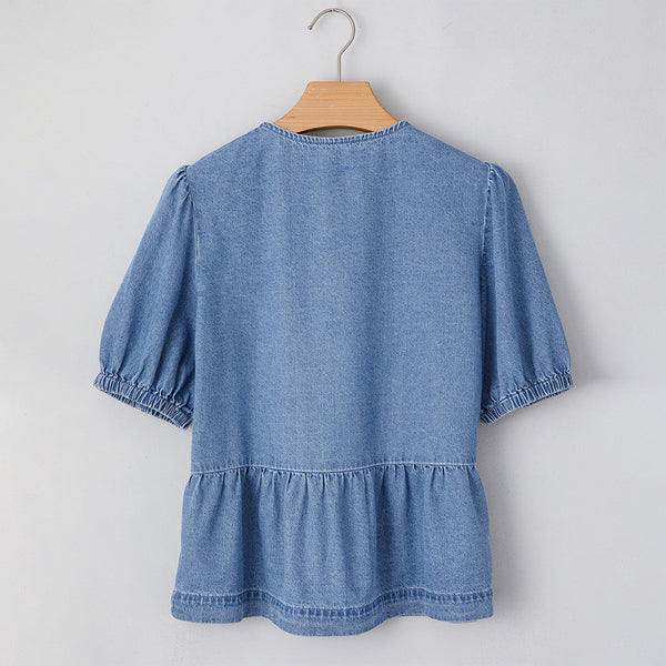 Denim Bow Peplum Top