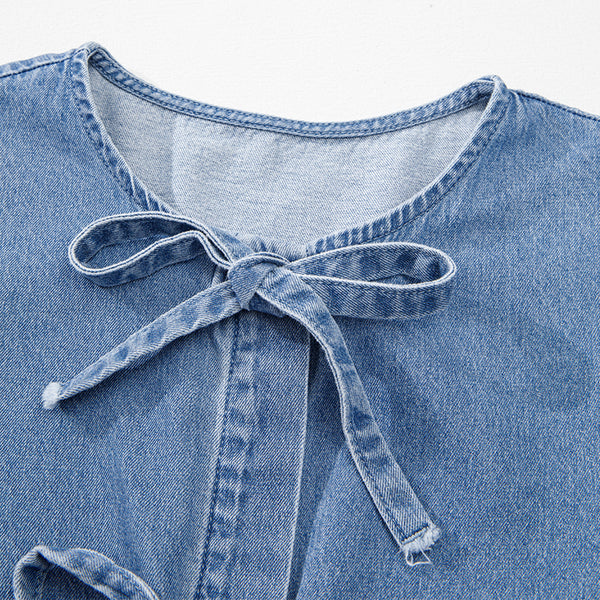 Denim Bow Peplum Top