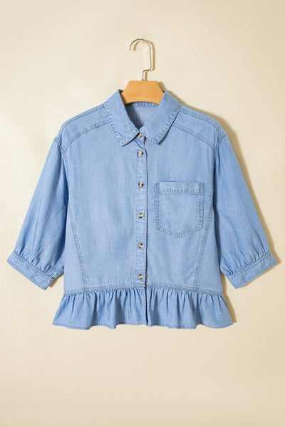 Ruffled Chambray Peplum Shirt